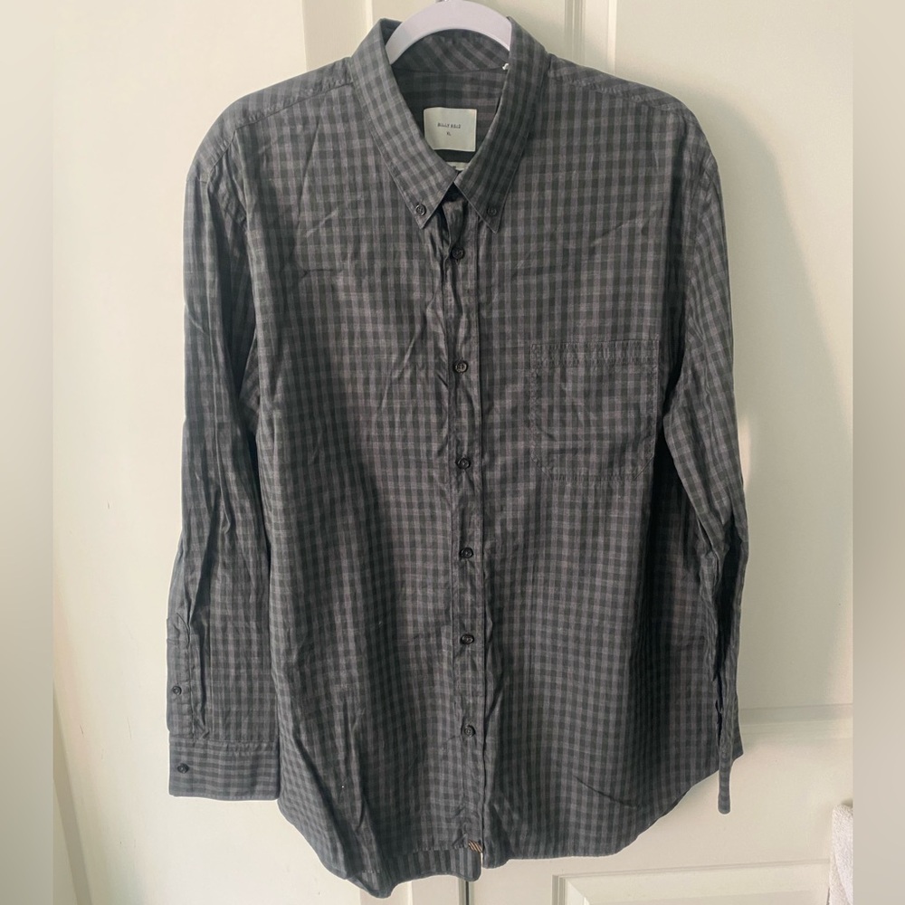 Billy Reid Men's Dark Gray Checked Button-Down Shirt